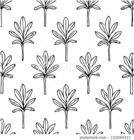 Elegant Botanical Seamless Pattern with Hand-Drawn Leaves on White Background Elegant Botanical Seamless Pattern with Hand-Drawn Leaves on White Background 132064321