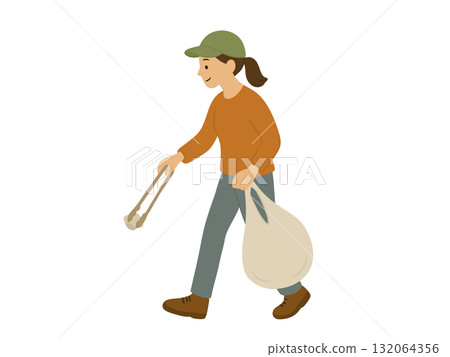 一位婦女撿垃圾的插圖 一位婦女撿垃圾的插圖 132064356