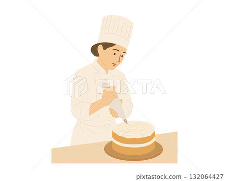 圖:一位身穿廚師服的女廚師正在做蛋糕,糕點廚師 圖:一位身穿廚師服的女廚師正在做蛋糕,糕點廚師 132064427