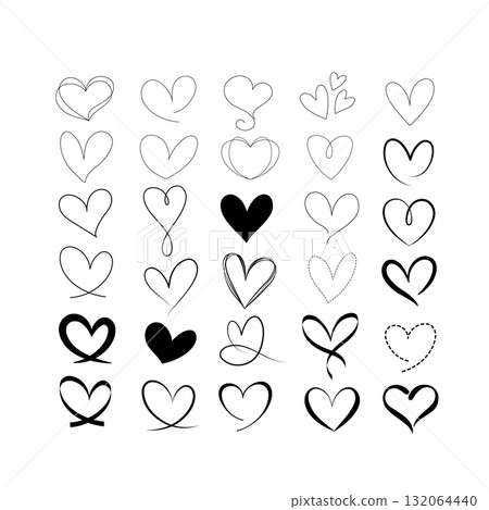 Set of hand drawn hearts, vector design elements in various shape and styles Set of hand drawn hearts, vector design elements in various shape and styles 132064440