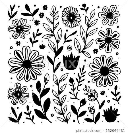 Elegant Floral Vector Pattern in Black and White for Creative Designs Elegant Floral Vector Pattern in Black and White for Creative Designs 132064481