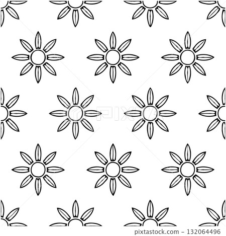 Elegant Seamless Pattern of Geometric Flowers in Black and White Outline Elegant Seamless Pattern of Geometric Flowers in Black and White Outline 132064496