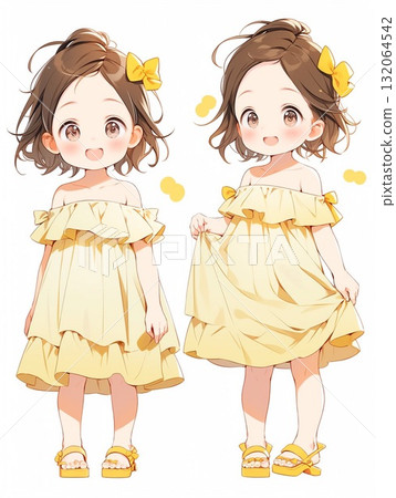 雙胞胎女孩穿著相配的衣服的插圖 雙胞胎女孩穿著相配的衣服的插圖 132064542