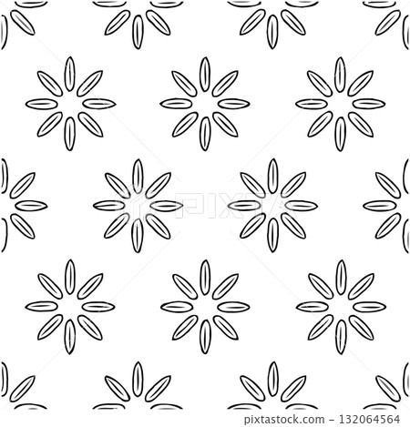 Elegant floral pattern with delicate petals in seamless monochrome design 132064564