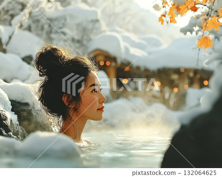 Miyu Series: Miyu Relaxing in a Winter Hot Spring 132064625