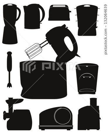 household electrical appliances for kitchen black silhouette cartoon stock vector illustration 132064639