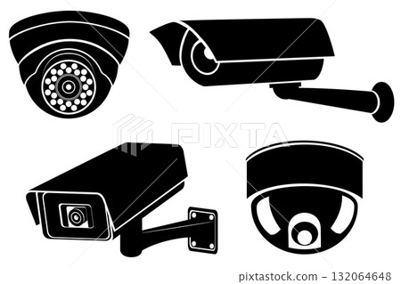 video camera surveillance cameras black silhouette cartoon stock vector illustration 132064648