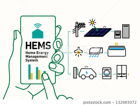 HEMS Smart House | Illustration and vector of a house with power visualization HEMS Smart House | Illustration and vector of a house with power visualization 132065072