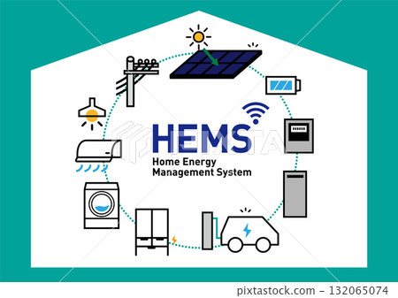 HEMS Smart House | Illustration and vector of a house with power visualization 132065074