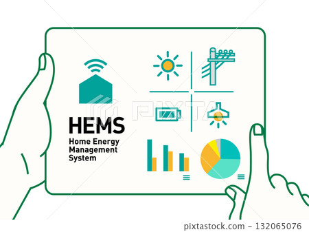HEMS Smart House | Illustration and vector of a house with power visualization HEMS Smart House | Illustration and vector of a house with power visualization 132065076