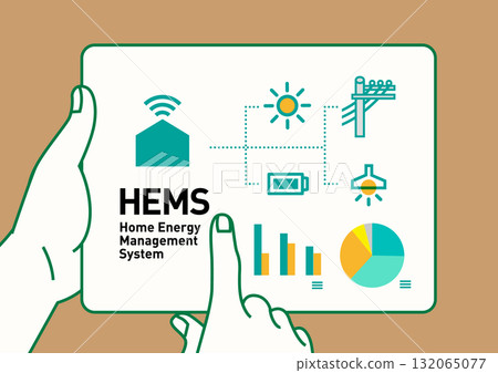 HEMS 智慧住宅 | 具有電力視覺化功能的房屋插圖和向量圖 132065077