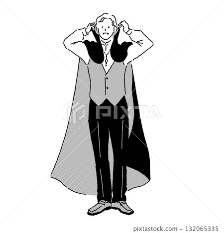一名男子扮成吸血鬼的線條畫插圖 一名男子扮成吸血鬼的線條畫插圖 132065335