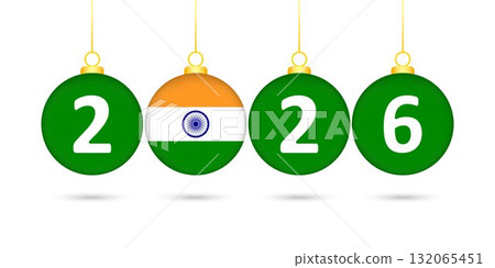 India Flag Christmas Balls 2026 Decoration. 132065451