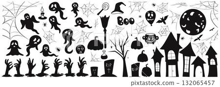 Big set of Halloween element silhouettes Big set of Halloween element silhouettes 132065457