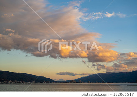 Mount Fuji seen from Okaya over Lake Suwa 132065517