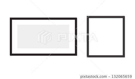 Old wooden rectangular picture blank frames vintage style with empty space against a gray background. Old wooden rectangular picture blank frames vintage style with empty space against a gray background. 132065659