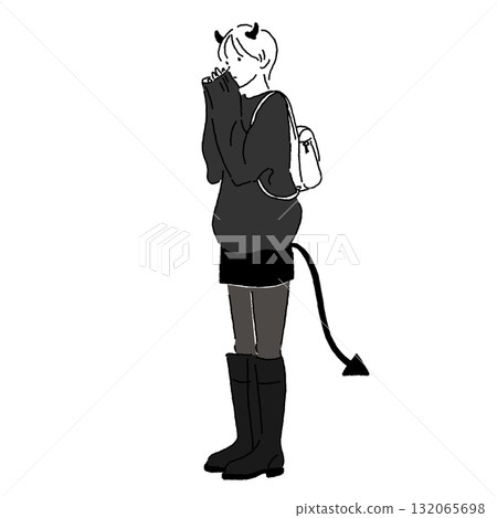 一個女孩打扮成小惡魔的插圖 132065698