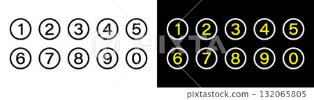 Number 0 to 9 Set. 0 to 9 Numbers icon for Education with White Outline and Yellow Numbers. 132065805