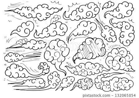 日式雲朵圖示集 | 單色祥雲，中式設計，裝潢材料 132065854