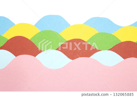 Simple Paper Card Primary Colour Wave Flowing Wavy Geometric Shapes in Multicolour Rainbow Calm Background 132065885
