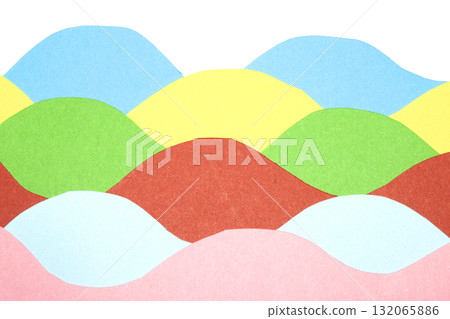 Simple Paper Card Primary Colour Wave Flowing Wavy Geometric Shapes in Multicolour Rainbow Calm Background 132065886