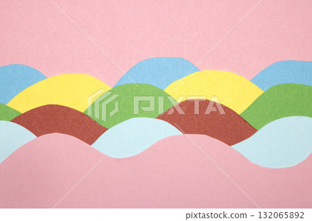 Simple Paper Card Primary Colour Wave Flowing Wavy Geometric Shapes in Multicolour Rainbow Calm Background Simple Paper Card Primary Colour Wave Flowing Wavy Geometric Shapes in Multicolour Rainbow Calm Background 132065892