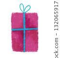 Illustration of a gift with a ribbon, crayon-style, pink 132065917