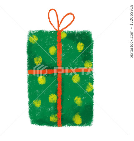 帶有絲帶的禮物插圖，蠟筆風格，圓點圖案 132065918