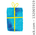 Illustration of a gift with a ribbon, crayon-style, blue 132065919