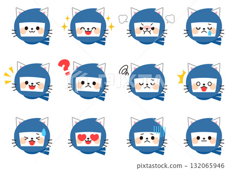 Cat ninja facial expression set 132065946