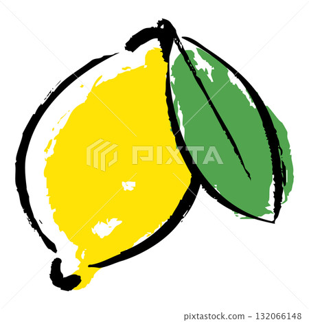 用筆觸手繪的檸檬和葉子插圖 用筆觸手繪的檸檬和葉子插圖 132066148
