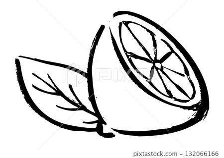 檸檬切成兩半並留下葉子的插圖 132066166