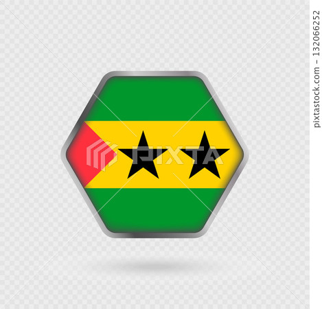 Sao Tome and Principe flag in a hexagon frame. 132066252