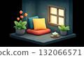 Cozy nook with cushions, potted plants, and teapot by window, creating serene atmosphere 132066571