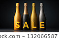 Four champagne bottles with glowing SALE letters create eye catching promotion 132066587