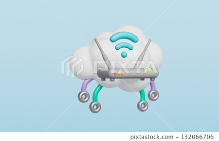 Data Cloud Connectivity and Wireless Network Router. 3D Rendering. 132066706