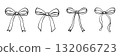 Simple hand drawn black and white ribbon bow collection. Bowknot in outline doodle style for decoration. Vector illustration isolated on a white background 132066723