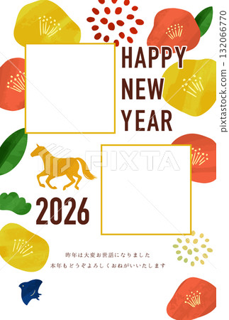 2026 Year of the Horse New Year's Card - Camellia Design 132066770