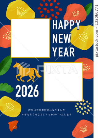 2026 Year of the Horse New Year's Card - Camellia Design 132066771