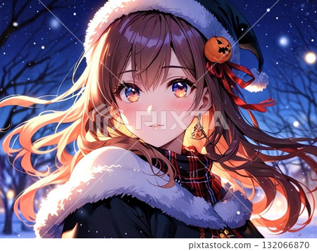 Beautiful girl illustration winter night sky 132066870