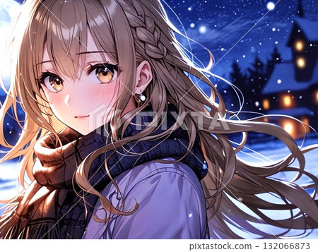 美麗的女孩插畫冬夜 美麗的女孩插畫冬夜 132066873