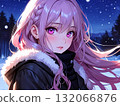 美少女插畫冬日夜空粉紅頭髮 132066876