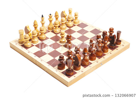 Chess board with chess pieces isolated on white 132066907