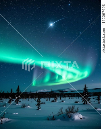 Captivating auroras dance across the night sky over a serene tundra, offering a stunning display of colors during the holiday season under the stars in the Arctic Generative AI Captivating auroras dance across the night sky over a serene tundra, offering a stunning display of colors during the holiday season under the stars in the Arctic Generative AI 132067698