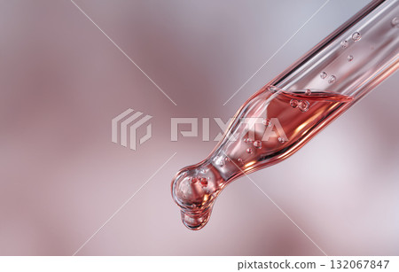 Pink beauty serum dripping from a dropper | Anti-aging care image that gives a feeling of firmness and radiance 132067847
