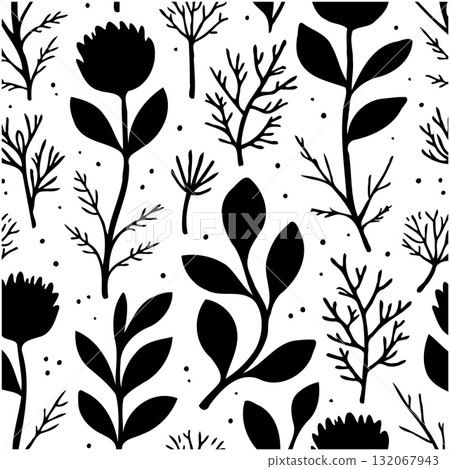 Botanical Bliss: A Whimsical Compilation of Black and White Floral Elements Botanical Bliss: A Whimsical Compilation of Black and White Floral Elements 132067943