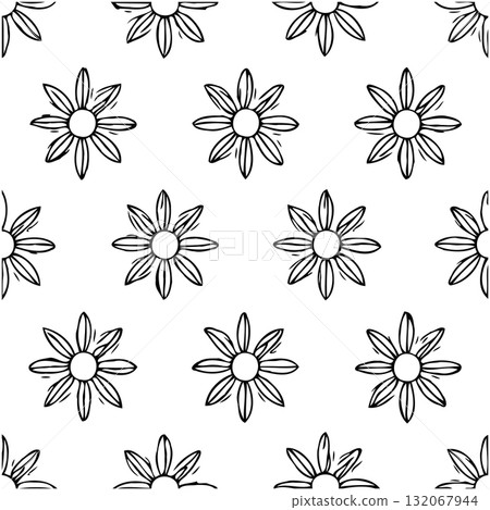 Elegant black and white botanical pattern featuring stylized tree illustrations on a white backdrop Elegant black and white botanical pattern featuring stylized tree illustrations on a white backdrop 132067944