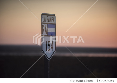 Route in the Pampas plain, Patagonia, Argentina 132068065