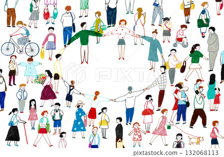 Hand-drawn illustration of people forming a circle Hand-drawn illustration of people forming a circle 132068113