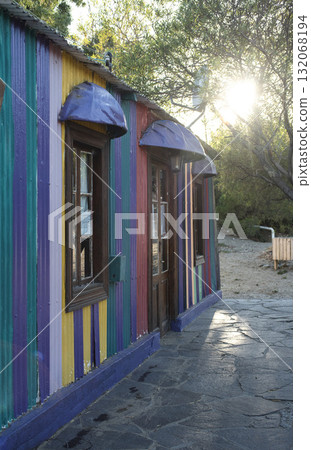 Picturesque typical construction in the town of Puerto Piramides, Peninsula Valdes, Chubut Province, Patagonia, Argentina. Picturesque typical construction in the town of Puerto Piramides, Peninsula Valdes, Chubut Province, Patagonia, Argentina. 132068194
